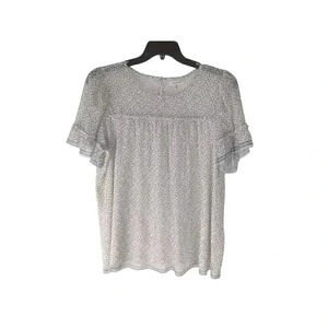 MAX STUDIO Women's Knit Mesh Ruffle Short Sleeve Blouse sz 1X  Black White Geo